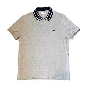 LACOSTE Men’s Slim Fit Cotton Polo Size 5 Grey Navy Blue White